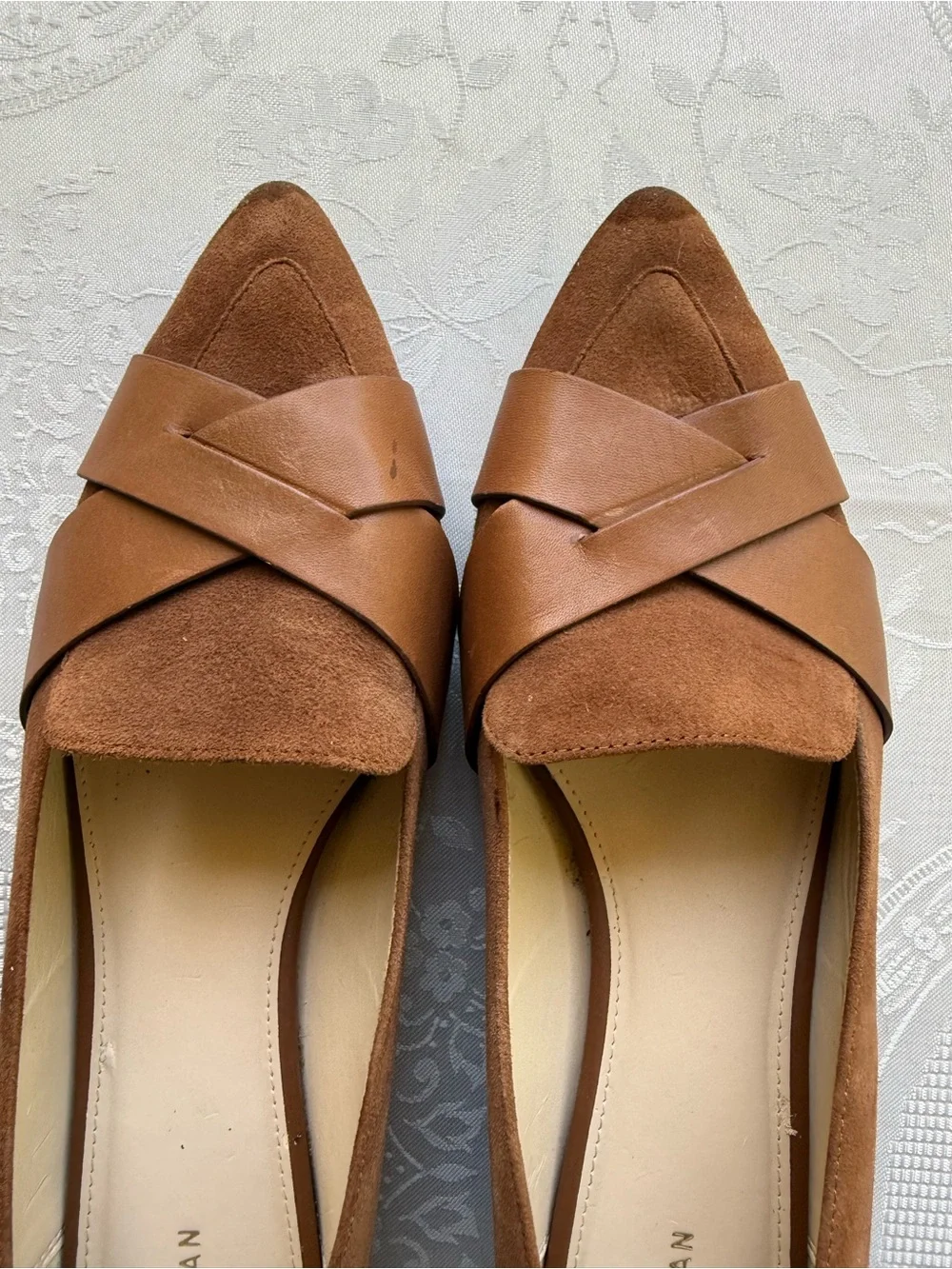 Cole Haan Camila Skimmer Tan Pointed-Toe Leather Suede Flat Women’s Size 10B